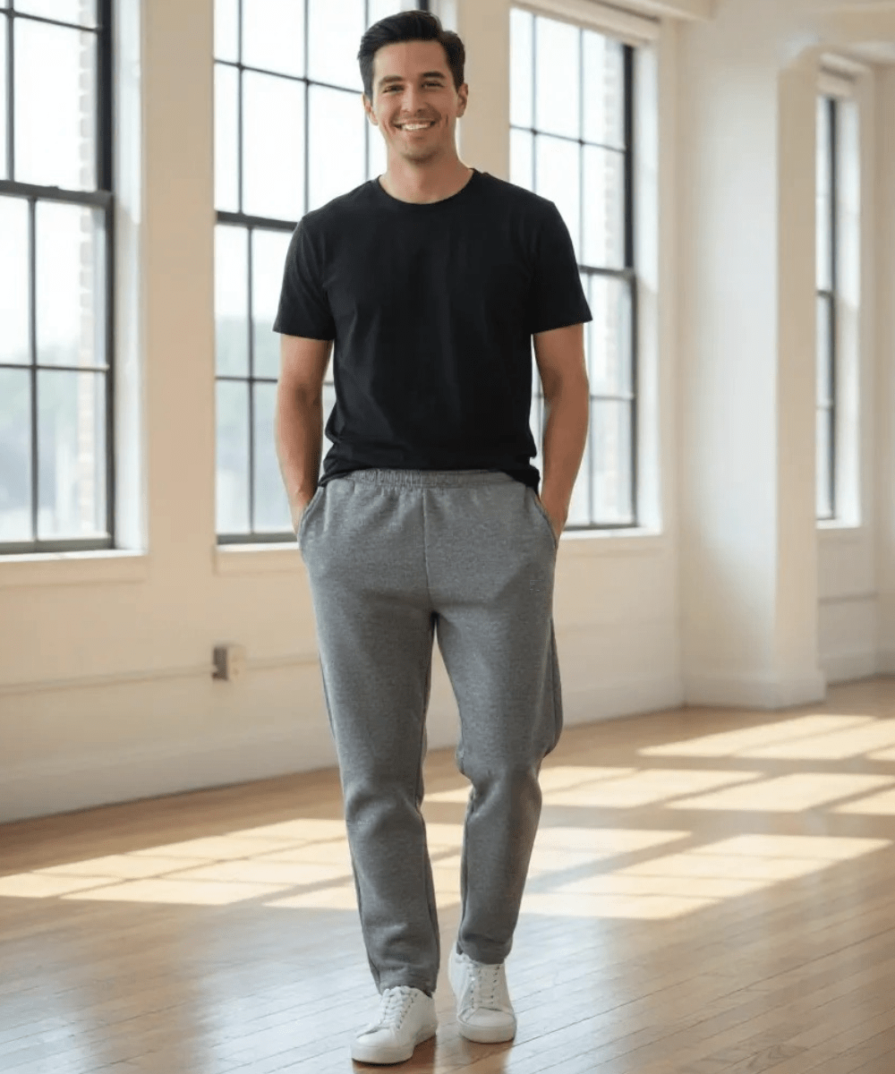 Fleece Short Men's Sweatpants Relaxed Fit Black Navy and