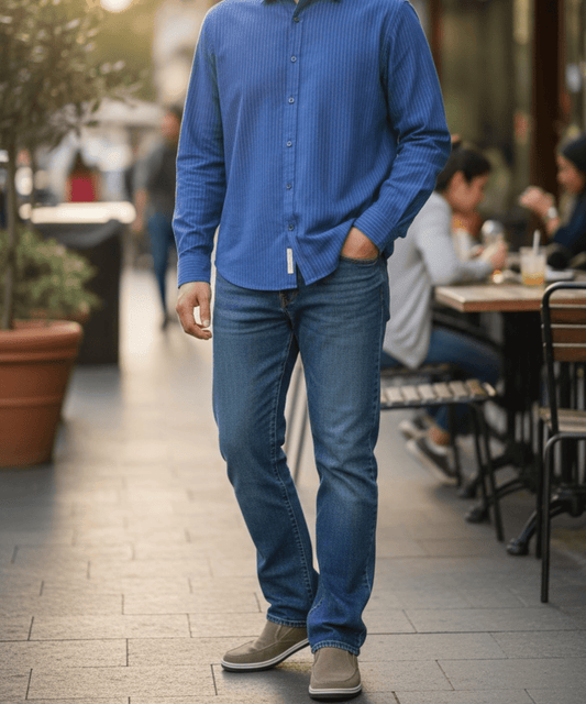FORtheFIT mens-short-jeans 'Jack" Denim Jean- Medium Blue, Short Men's Jeans