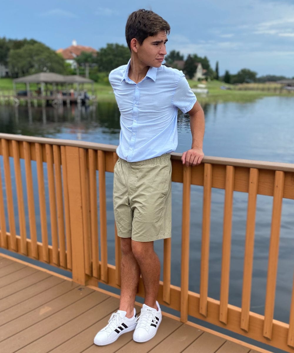 FORtheFIT mens-short-shorts NEW - Pre-Order Now - 'REILLY 2.0' Short Rise Men's 6" Twill Shorts: Elastic Waist with Drawstring & Zip Fly