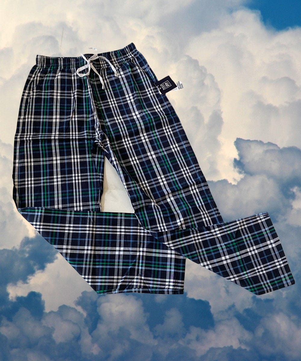 Ladies' Petite Pajama Bottom - 100% Cotton Broadcloth, Green/Blue Plai