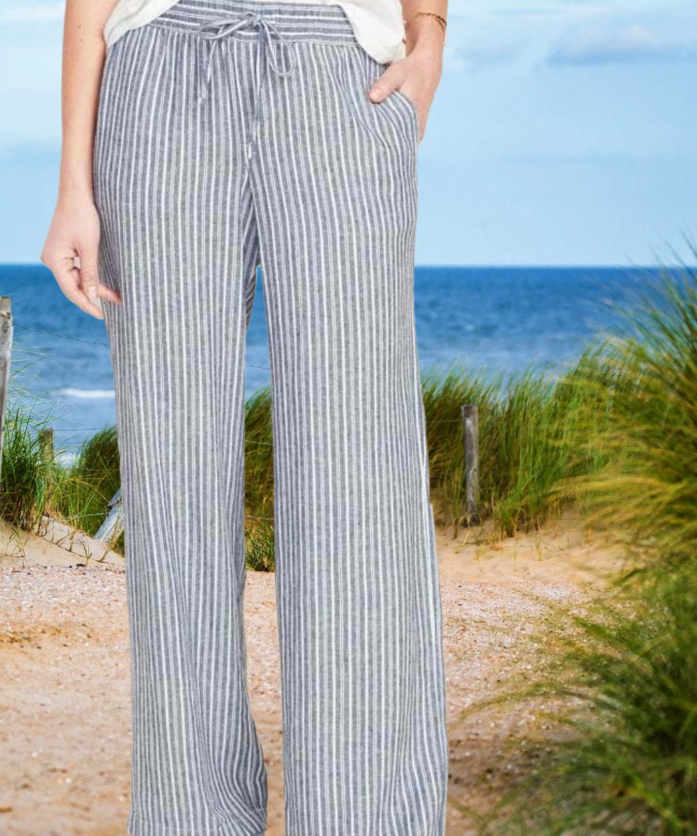 White and blue on sale striped linen pants