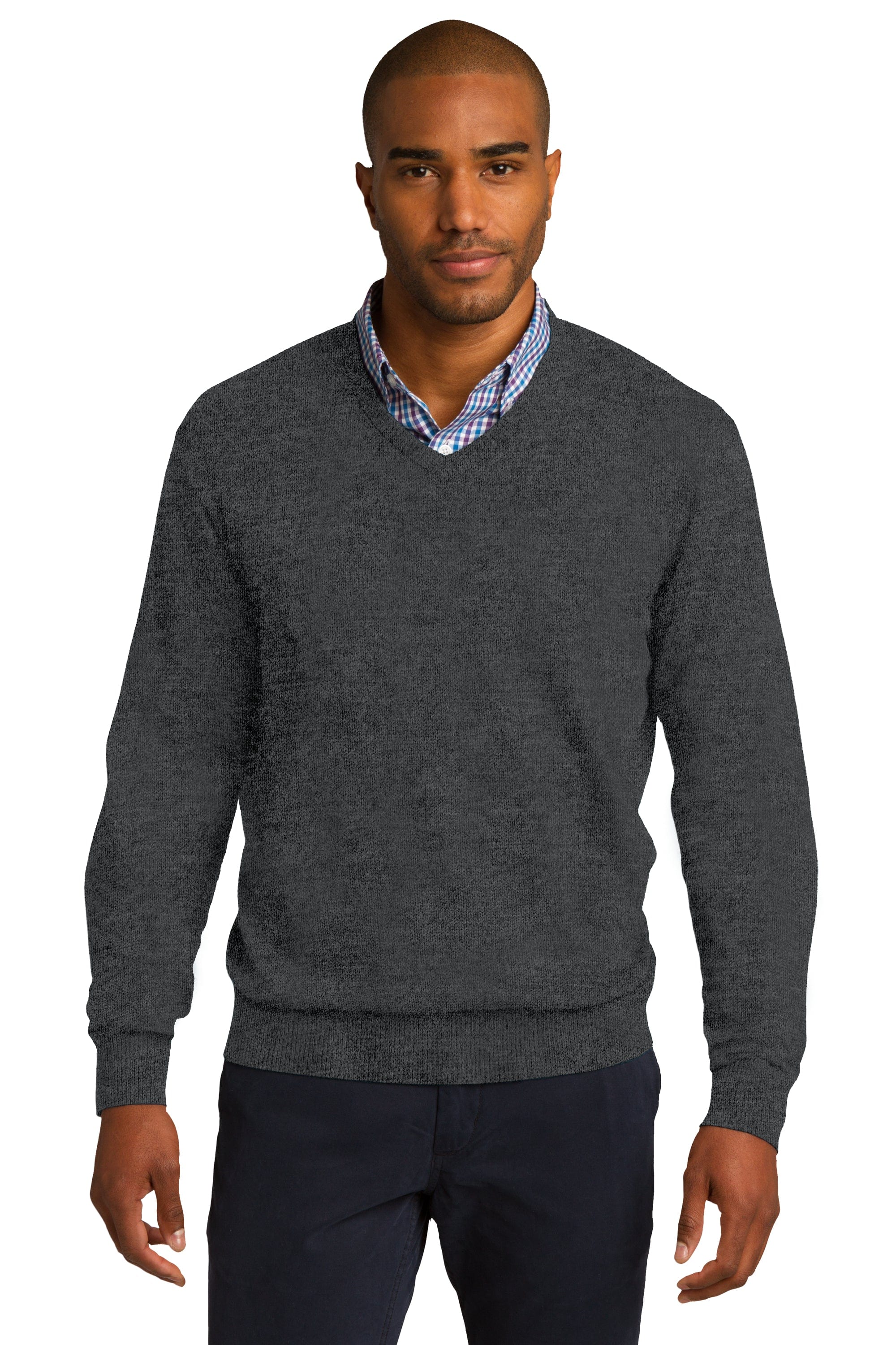 Short Men s Fine Gauge V Neck Sweater Navy Black ForTheFit