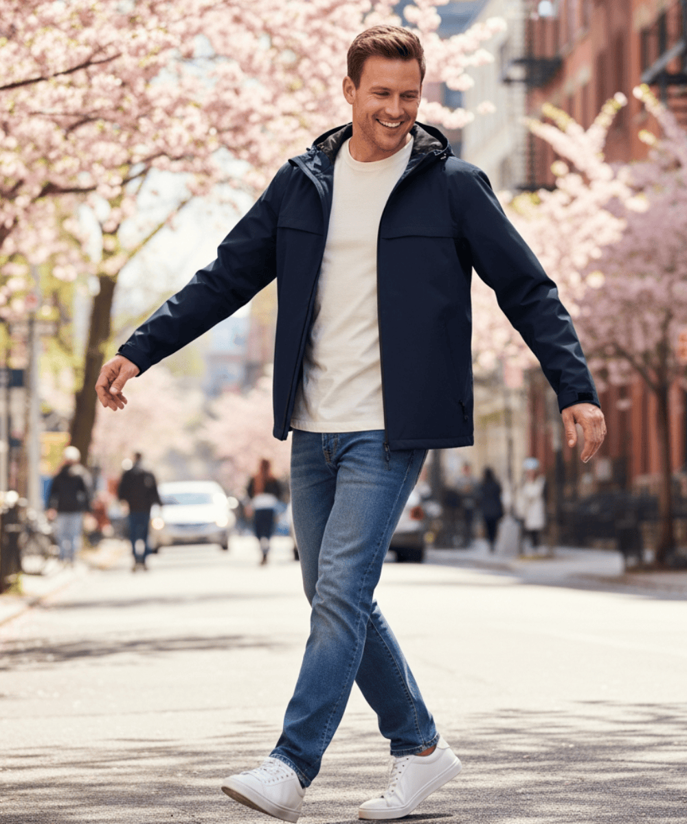 FORtheFIT mens-short-jacket Navy / Extra-Small NEW Men's Packable, Hooded Waterproof Rain - 3 Colors Available, Size XS to M