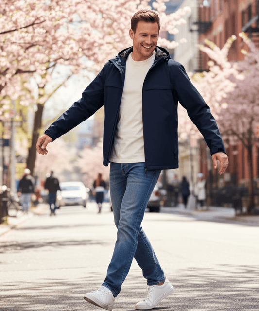 FORtheFIT mens-short-jacket Navy / Extra-Small NEW Men's Packable, Hooded Waterproof Rain - 3 Colors Available, Size XS to M