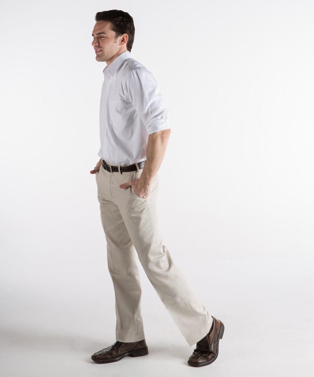 FORtheFIT mens-short-casual pant 30 / 26 Short Men's Pant: "Dylan" Flat-Front Cotton Twill Self-Sizer Chino - Sand