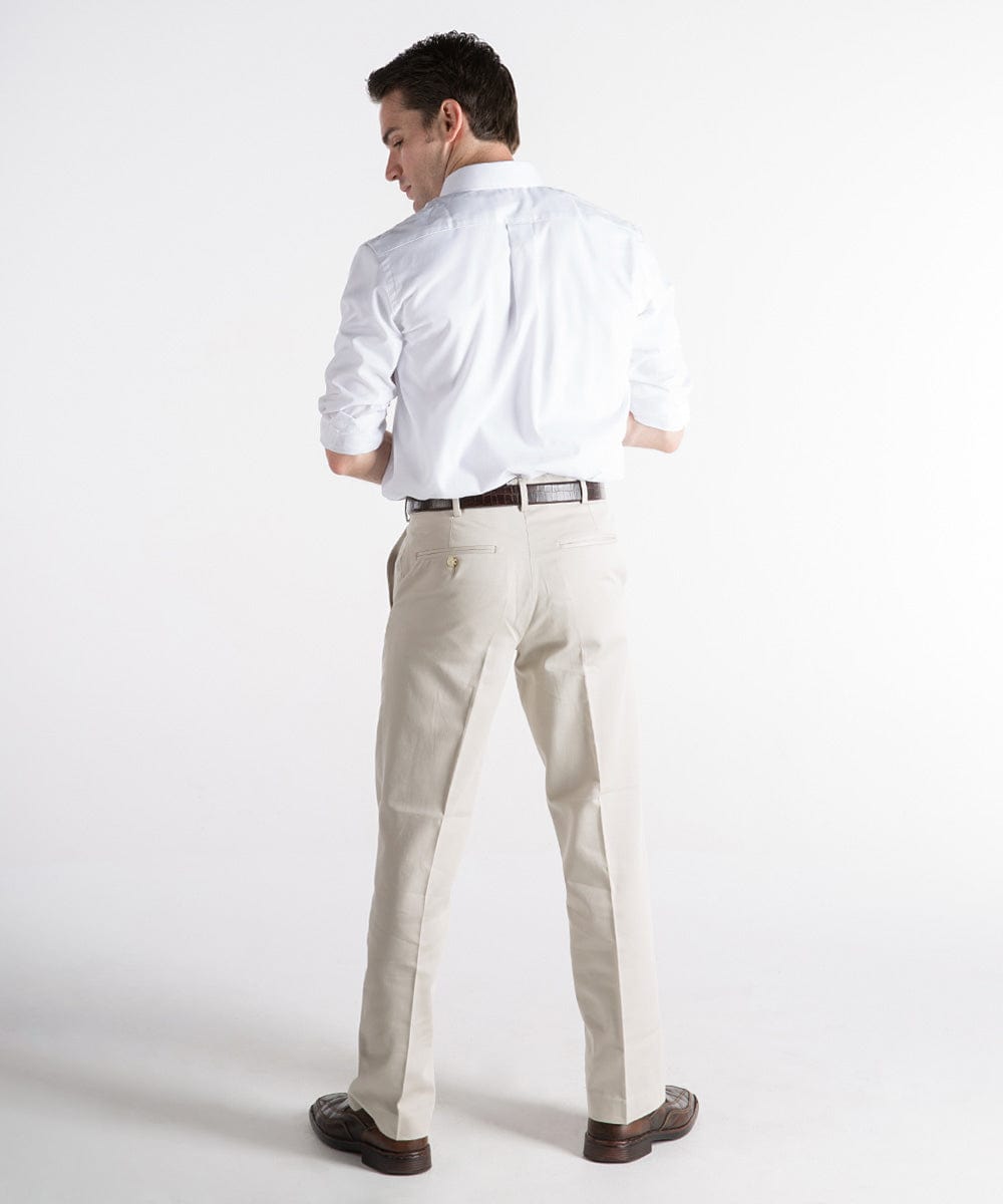 FORtheFIT mens-short-casual pant Short Men's Pant: "Dylan" Flat-Front Cotton Twill Self-Sizer Chino - Sand