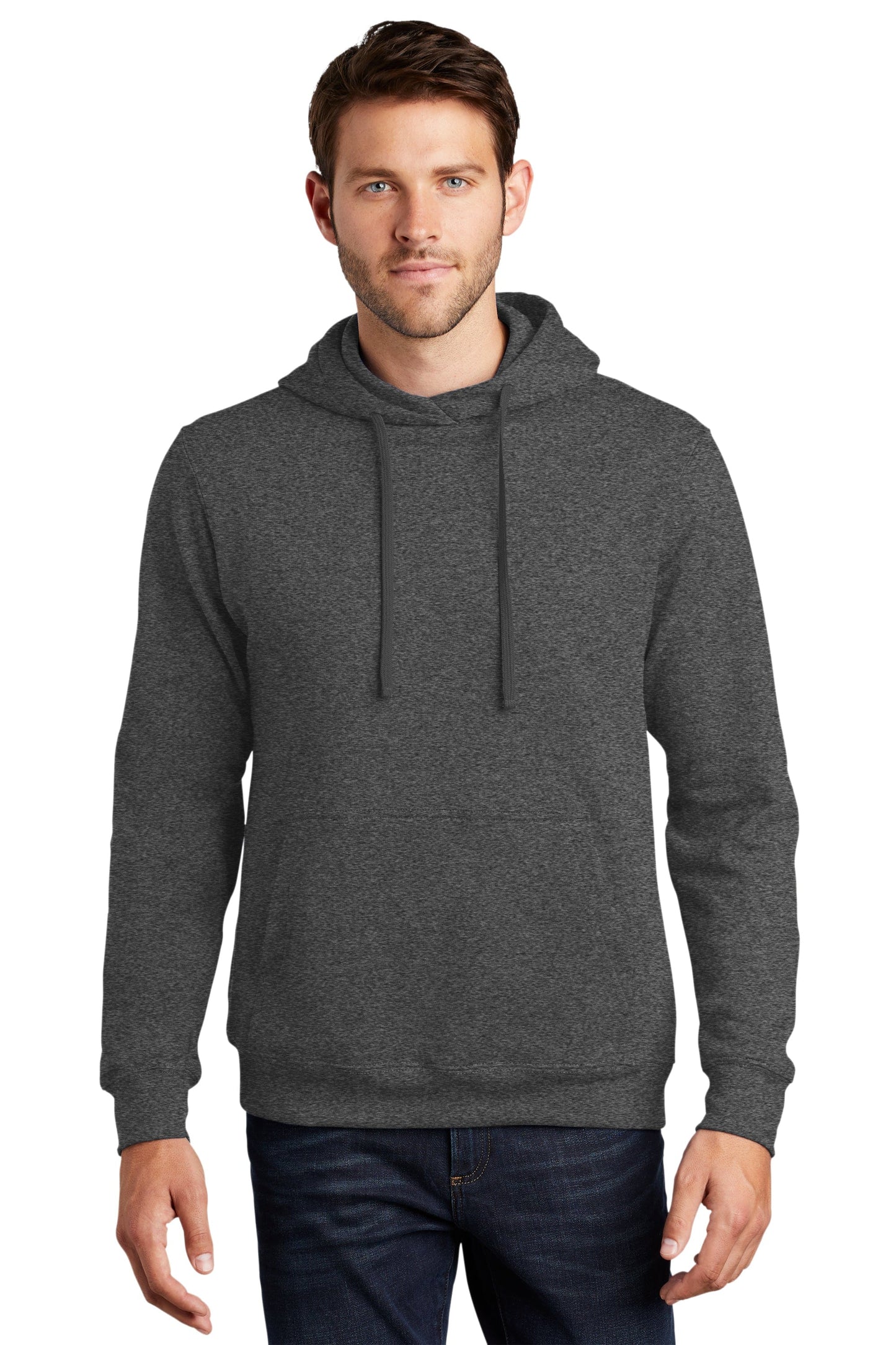 Short Men's Premium Fleece Pullover Hoodie Sweatshirt - Navy & Heather –