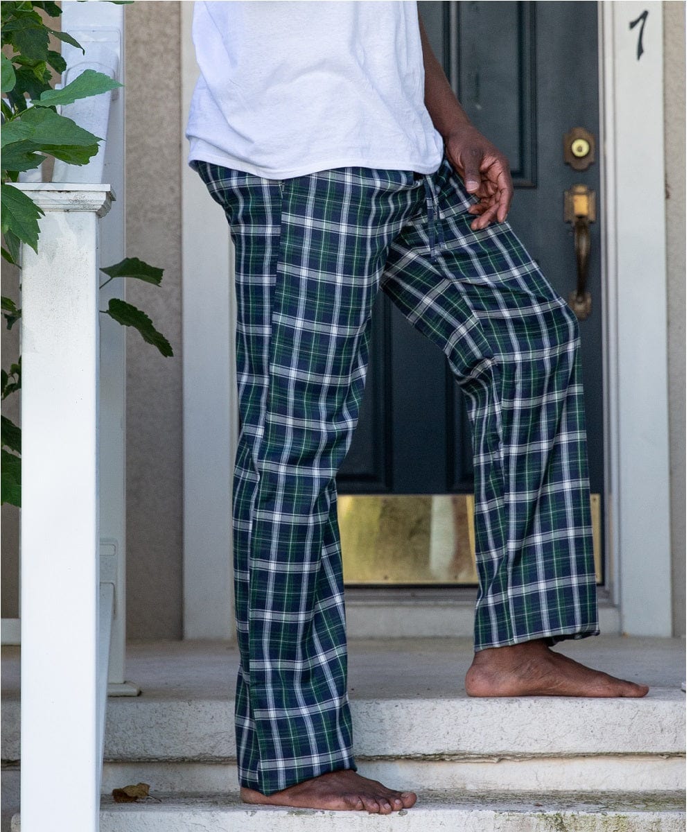 Tall Men's Pajama Bottom: Flannel, Classic Plaid (Green/Blue