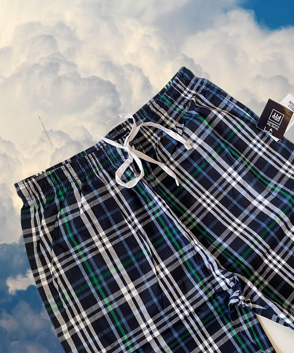 Ladies' Petite Pajama Bottom - 100% Cotton Broadcloth, Green/Blue Plai –