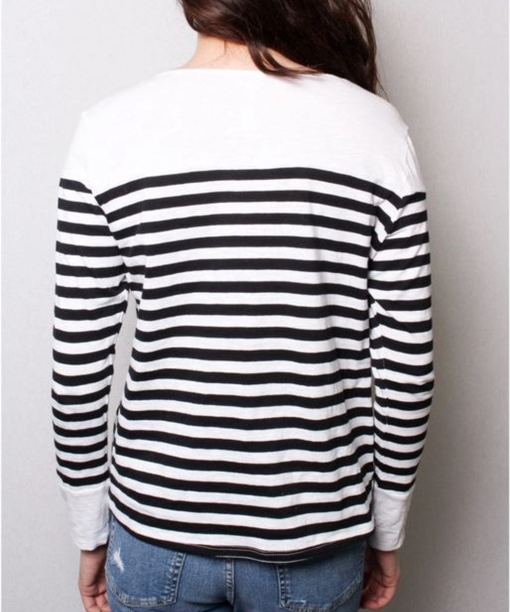 NEW Petite Women's Top - St John's Bay Petite Striped Shirt - Black - PS