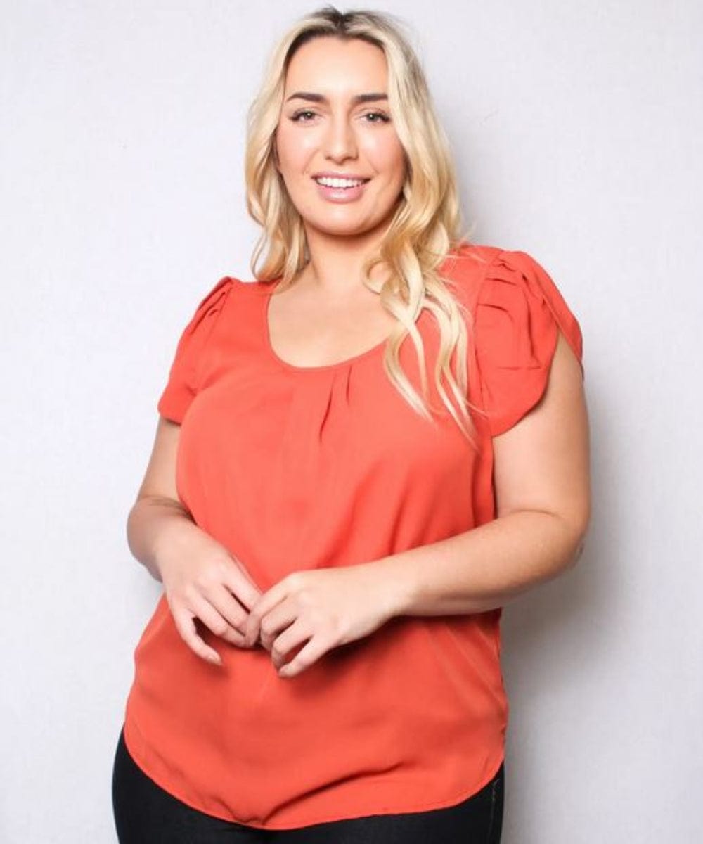 FORtheFIT Womens-tall-shirts NEW Tall Women's Shirts - Tall Plus Size Cap Sleeves Round Neck Pleated Front Top - Coral